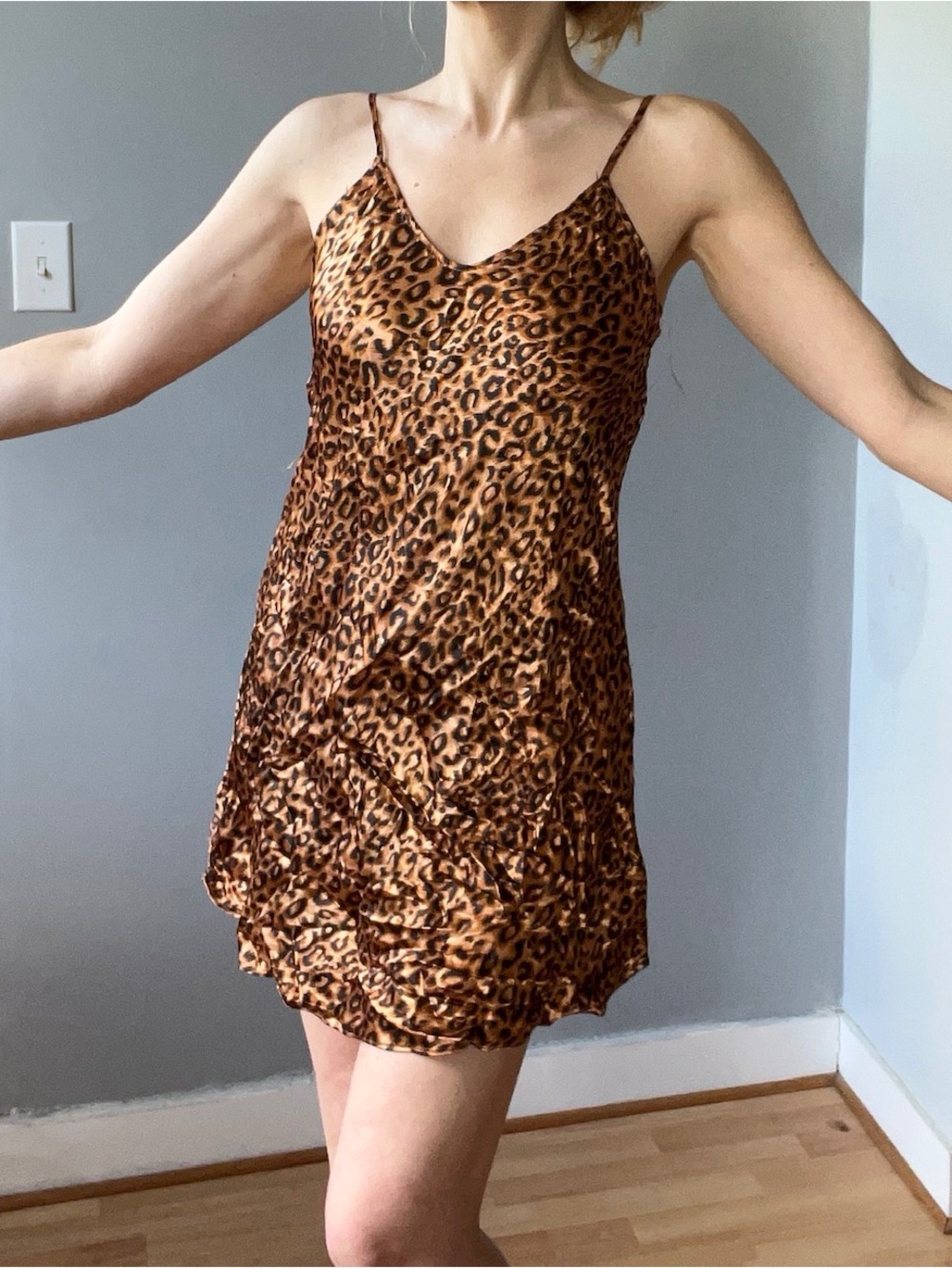 Source Unknown satin Leopard Print Mini slip Dress - Brown & Black